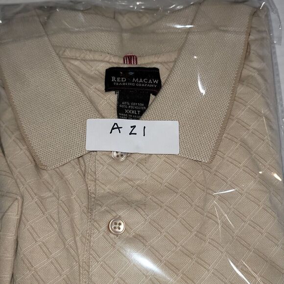 Red Macaw Mens Polo Shirt 3XLT Beige Patterned Short Sleeve - Picture 12 of 12